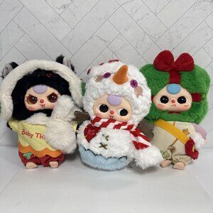 Baby Three Merry Christmas Plush Lot of 3x - Snowman Present Earmuffs